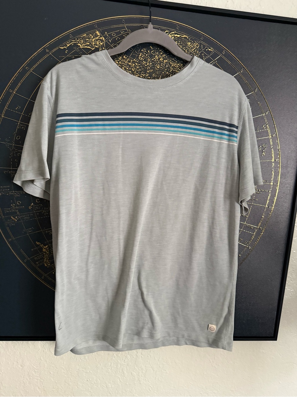 Marine Layer Light Gray Short-Sleeve Tee with Blue Stripe